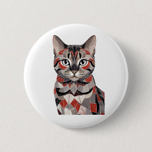 Bóton Redondo 5.08cm Elegância Felina Geométrica - Miauzinho de Gatinho