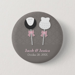 Bóton Redondo 5.08cm Elegant Damask Cake Pops Favoritas para Casamento
