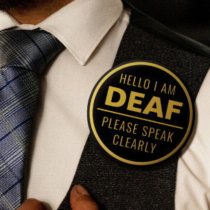 Bóton Redondo 5.08cm Elegante Black Dourado Fala Claramente Surdo