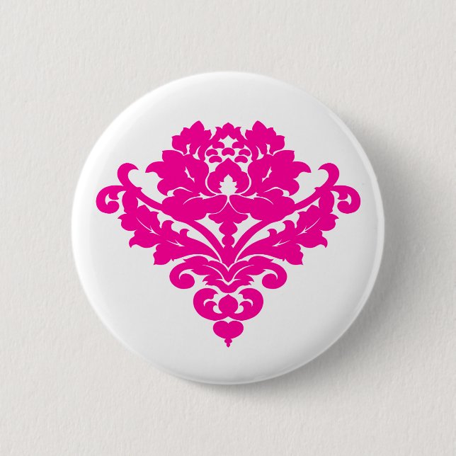 Bóton Redondo 5.08cm Elegante fuchsia damask on white (Frente)