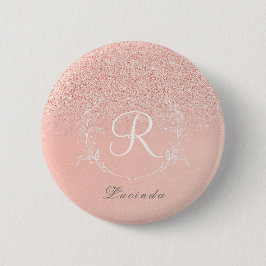 Bóton Redondo 5.08cm Elegante Monograma Brilhante em Dourado Rosa