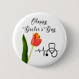 Bóton Redondo 5.08cm Elegante Tulipa Laranja e Dia dos Médicos com Este