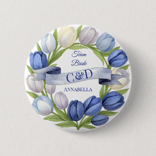 Bóton Redondo 5.08cm Elegante Watercolor Tulip Wreath Casamento Blue Iv