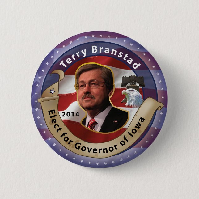 Bóton Redondo 5.08cm Eleja Terry Branstad para o governador de Iowa - (Frente)