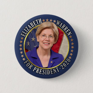 Bóton Redondo 5.08cm Elizabeth Warren para Presidente 2020 Foto Democra