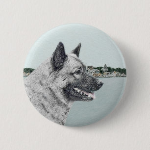 Bóton Redondo 5.08cm Elkhound norueguês na pintura da vila - Arte cani