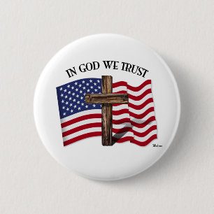 Bóton Redondo 5.08cm Em Deus, nós confiamos em cruz e bandeira dos EUA