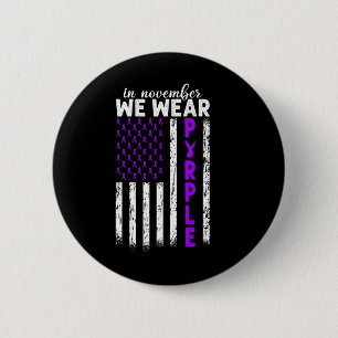 Bóton Redondo 5.08cm Em novembro, Vestimos Câncer de pâncreas Roxo Usa
