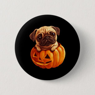 Bóton Redondo 5.08cm Em Pumpkin Halloween Pugkin Cute Pug Halloween
