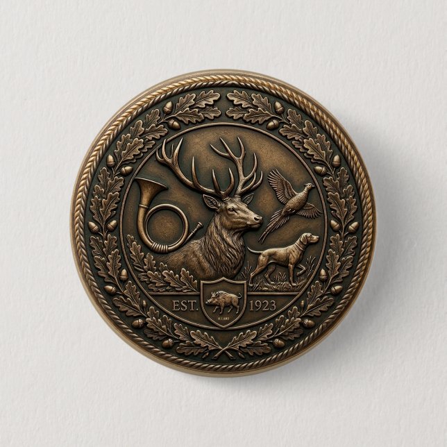Bóton Redondo 5.08cm Emblema de Caça em Bronze (Frente)