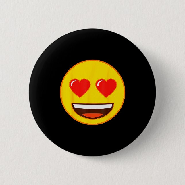 Bóton Redondo 5.08cm Emoji Heart Eyes Yellow Smile Face  (Frente)
