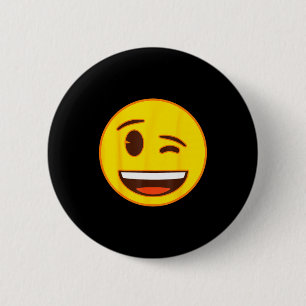 Bóton Redondo 5.08cm Emoji Oficial Piscadela Rosto Sorriso Amarelo