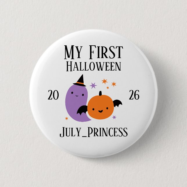 Bóton Redondo 5.08cm Enfeite de Primeiro Halloween Personalizado (Frente)