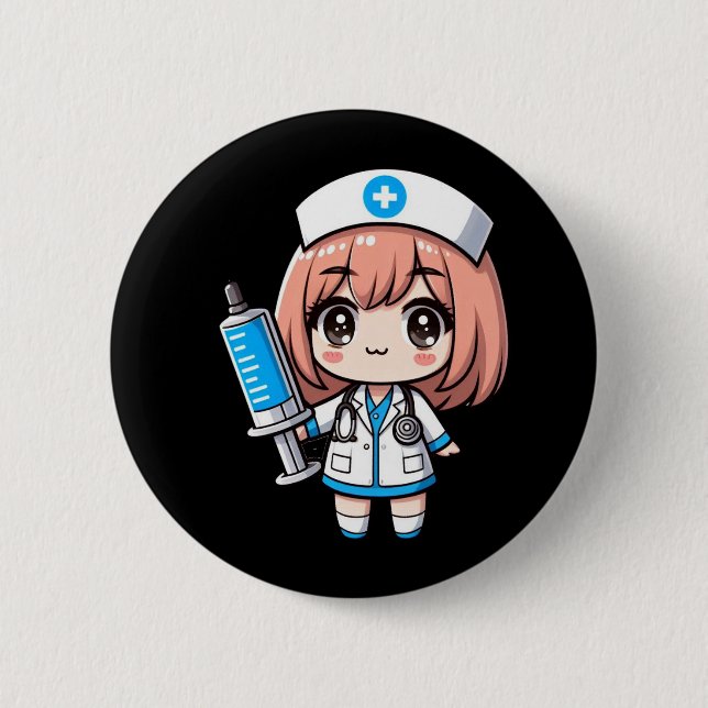 Bóton Redondo 5.08cm Enfermeira Chibi Cute - saúde, animação, medicina (Frente)