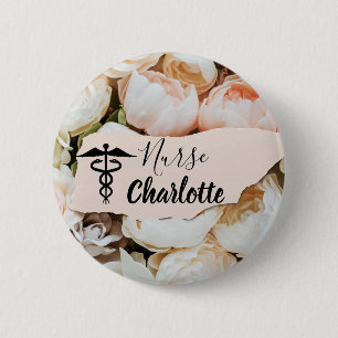 Bóton Redondo 5.08cm Enfermeira Nome Personalizado Floral Pastel