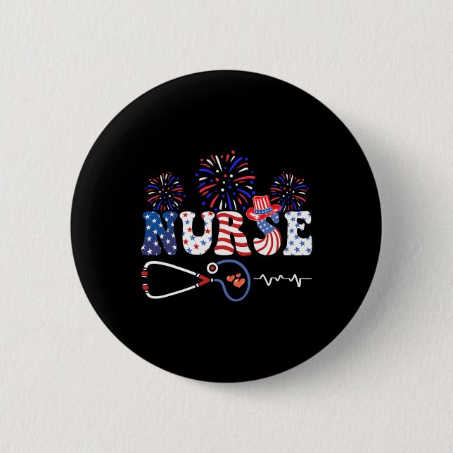 Bóton Redondo 5.08cm Enfermeira Patriótica Estetoscópio 4.º Estetoscópi (Frente)