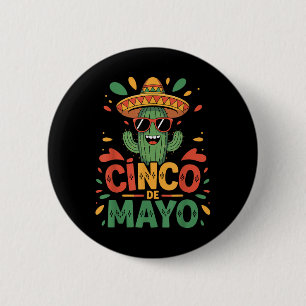 Bóton Redondo 5.08cm Engraçado Cactus E Sombrero Cinco De Mayo Cactus S