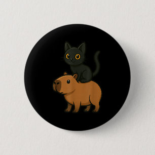 Bóton Redondo 5.08cm Engraçado Capybara Black Cat Amante de os animais