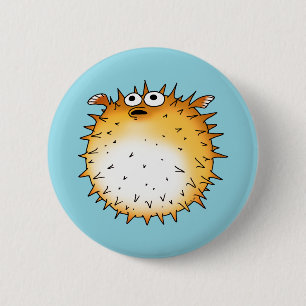 Bóton Redondo 5.08cm Engraçado Cartoon Puffer Fish Design