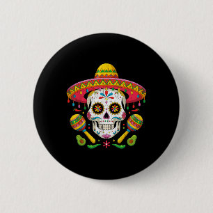 Bóton Redondo 5.08cm Engraçado Cinco De Mayo Engraçado Crânio Com Chapé