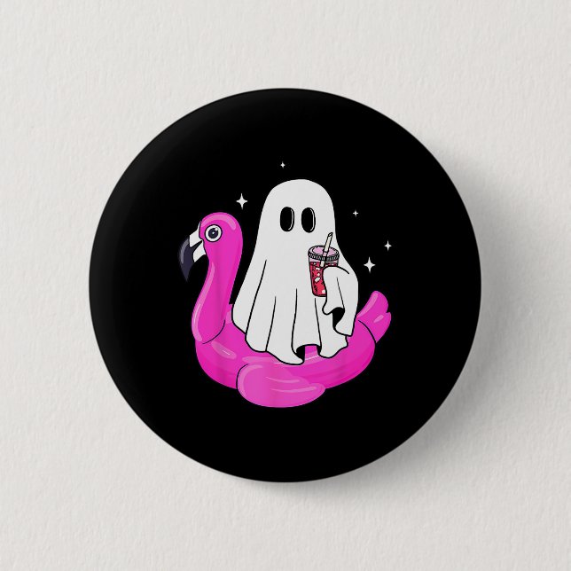 Bóton Redondo 5.08cm Engraçado Fantasma Flamingo Float Piscina Spooky V (Frente)