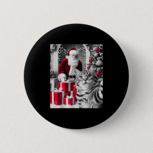 Bóton Redondo 5.08cm Engraçado Gato Selfie Com Papai Noel Memória de Na