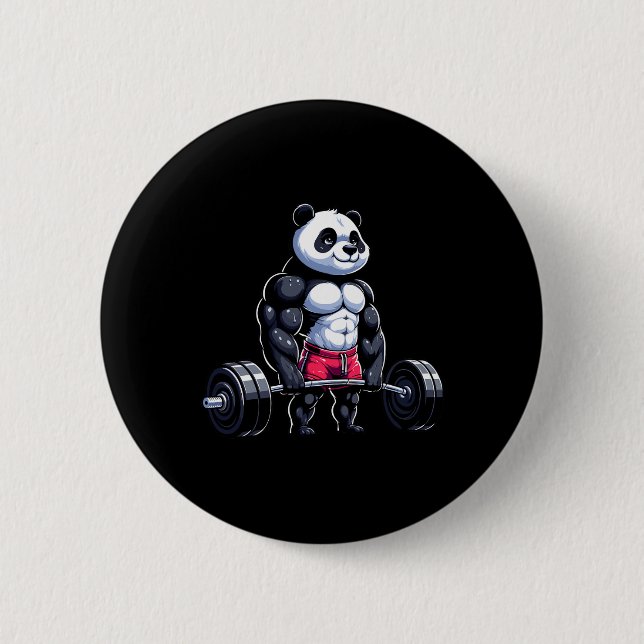 Bóton Redondo 5.08cm Engraçado Gym Panda Bodybuilder Pesando Motivati (Frente)