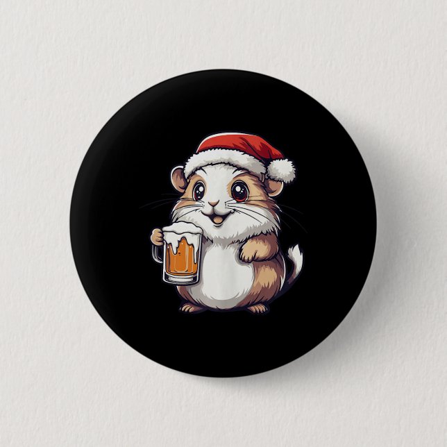 Bóton Redondo 5.08cm Engraçado Hamster De Natal Com BD (Frente)