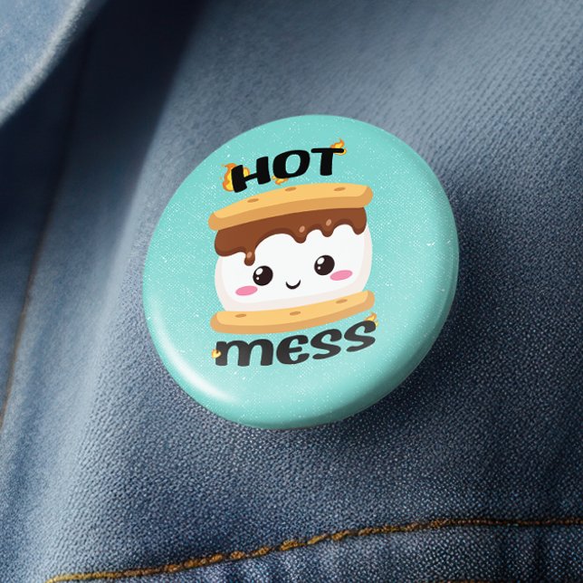 Bóton Redondo 5.08cm Engraçado Kawaii S'mores Hot Mess (You'll definitely be a happy camper after you style up with this S'mores hot mess button. )