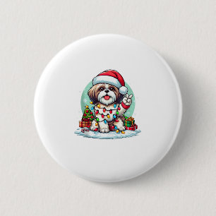 Bóton Redondo 5.08cm Engraçado Mão de Paz Shih Tzu Luzes de Natal Mulhe