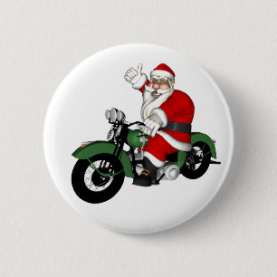Bóton Redondo 5.08cm Engraçado Papai Noel Na Moto Green Vintage