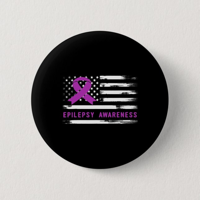 Bóton Redondo 5.08cm Epilepsy Awarness American Flag Purple Ribbon  (Frente)