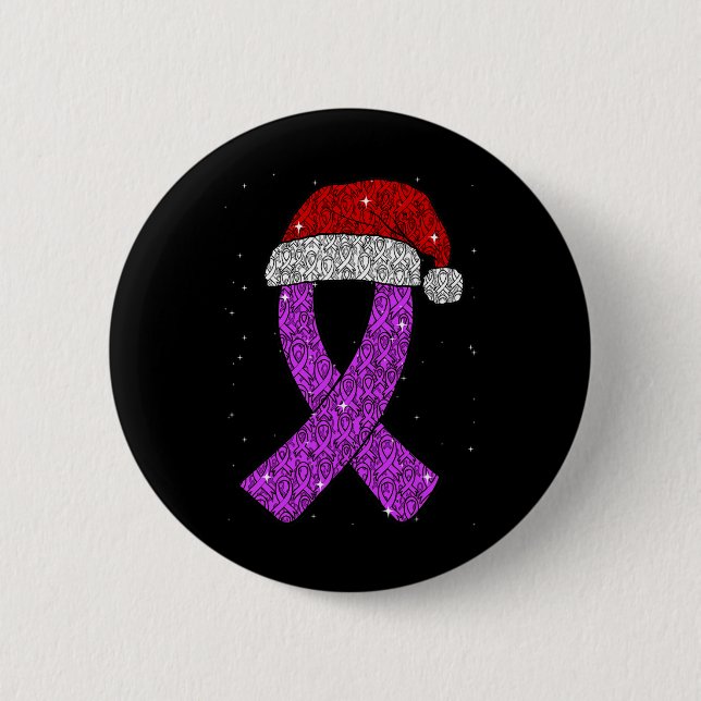 Bóton Redondo 5.08cm Epilepsy Christmas Hat Purple Awareness Ribbon Sei (Frente)