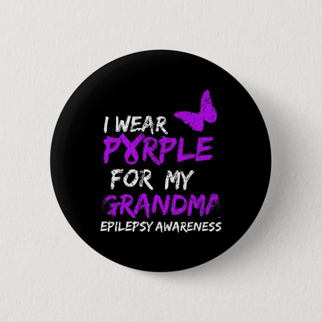Bóton Redondo 5.08cm Epilepsy I Wear Purple For My Grandma Ribbon  (Frente)