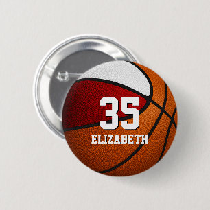 Bóton Redondo 5.08cm Equipe branca de basquetebol vermelha cores rapari