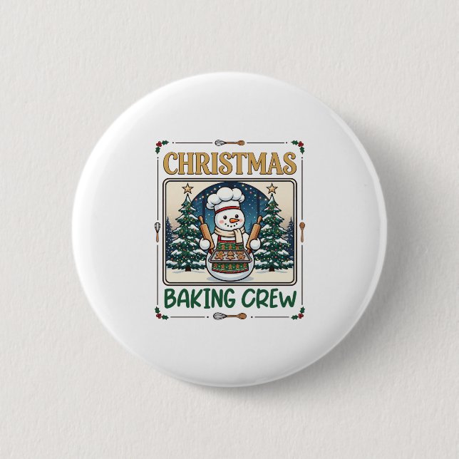Bóton Redondo 5.08cm Equipe de Confeitaria de Natal Boneco de Neve Chef (Frente)