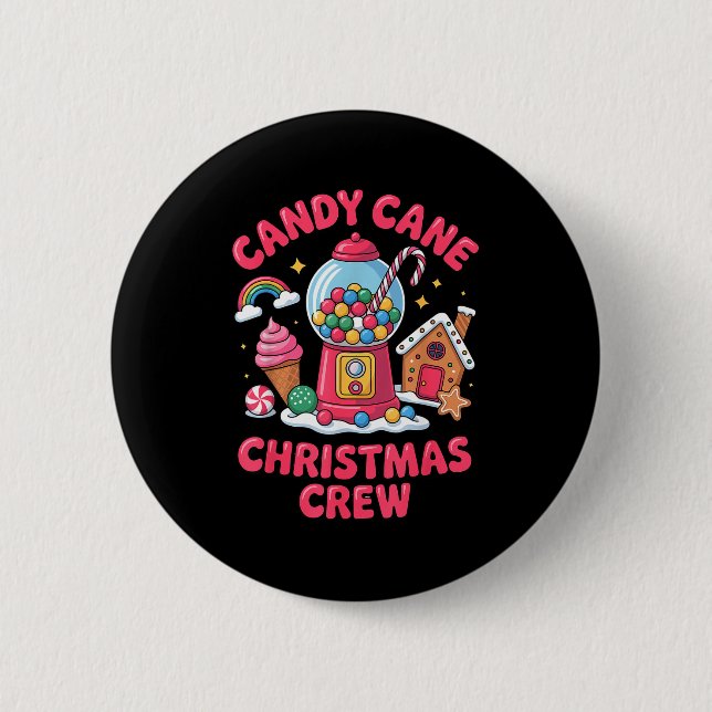 Bóton Redondo 5.08cm Equipe de Natal de Candy Cane Gumball Gingerbread  (Frente)