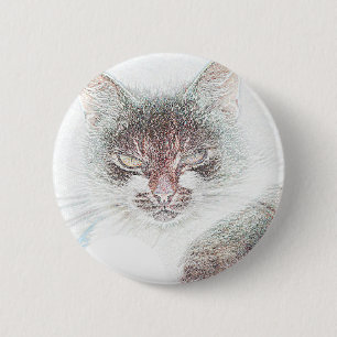 Bóton Redondo 5.08cm Esboço de Rosto de Gata Fofa e Zangada