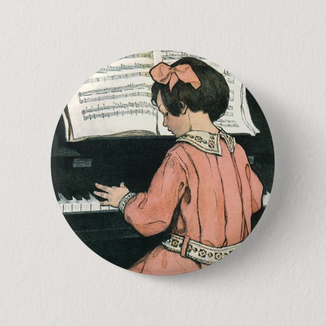 Bóton Redondo 5.08cm Escalas por Jessie Willcox Smith, Piano Music Girl (Frente)