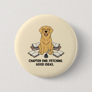 Bóton Redondo 5.08cm Escritor Golden Retriever Livros Fofos Design Tint