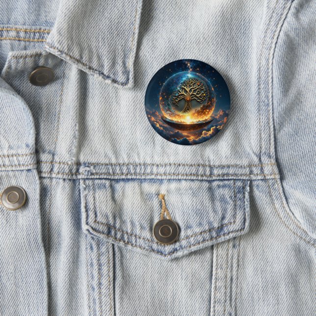 Bóton Redondo 5.08cm Esfera da Vida – A Árvore do Mundo Dourada.  (In Situ)