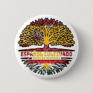 Bóton Redondo 5.08cm Espanha Curda Curda Bandeira Raízes de Árvore Espa