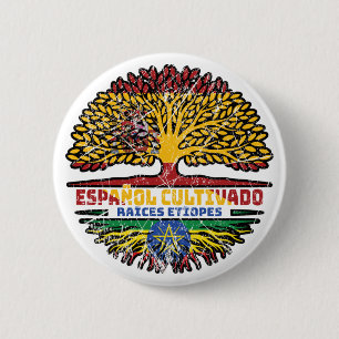 Bóton Redondo 5.08cm Espanha Etíope - Bandeira das Raízes da Árvore Esp