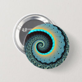 Bóton Redondo 5.08cm Espiral de Arte Fractal Laranja abstrato azul Turq