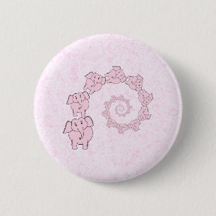Bóton Redondo 5.08cm Espiral de elefantes cor-de-rosa. Fundo