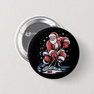 Bóton Redondo 5.08cm Esportes de Natal Papai Noel joga hóquei no gelo N