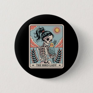 Bóton Redondo 5.08cm Esqueleto Carta de Tarot da Senhora do Pássaro Esq