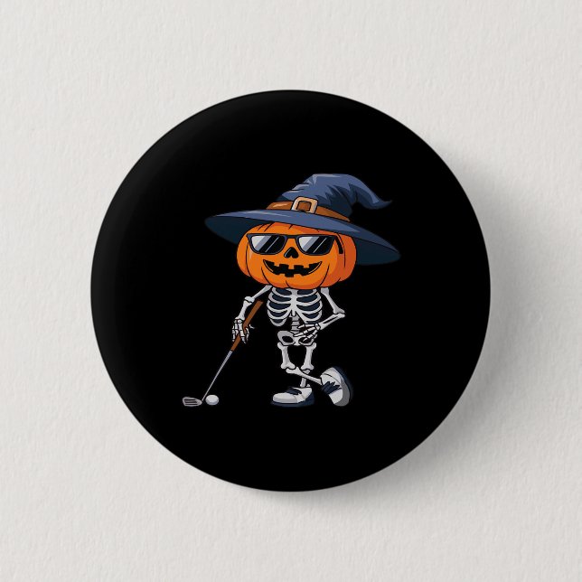 Bóton Redondo 5.08cm Esqueleto de Golfe Abóbora de Halloween Golfe Cami (Frente)