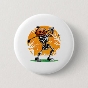 Bóton Redondo 5.08cm Esqueleto de Golfe de Halloween Golfer Abóbora Hal