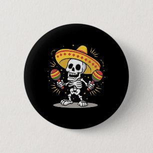 Bóton Redondo 5.08cm Esqueleto do Cinco De Mayo Sombrero Fiesta Homens